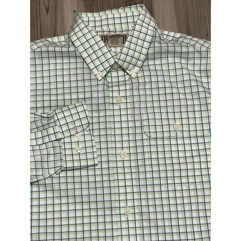 Duluth Trading Mens Size M Coolmax Relaxed Fit Long Sleeve Button Up Green Plaid